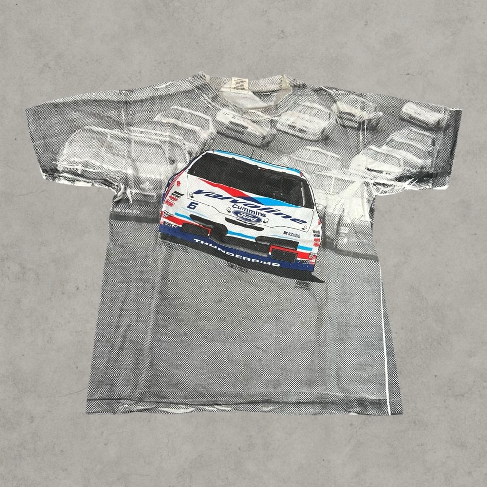 Vintage Nascar AOP Shirt Mens XL White 90s Mark Martin Rare Tour Champ #6 Racing